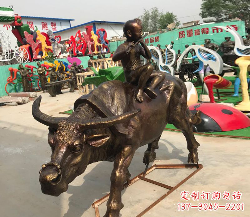 鹤壁园林牧童骑牛铜雕塑
