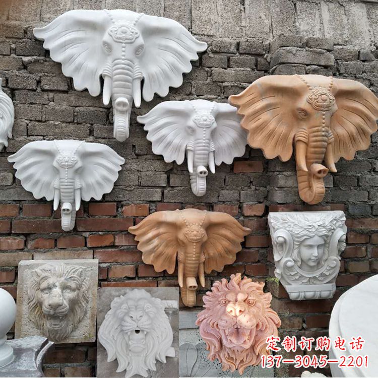 鹤壁园林喷水壁挂大象头部雕塑