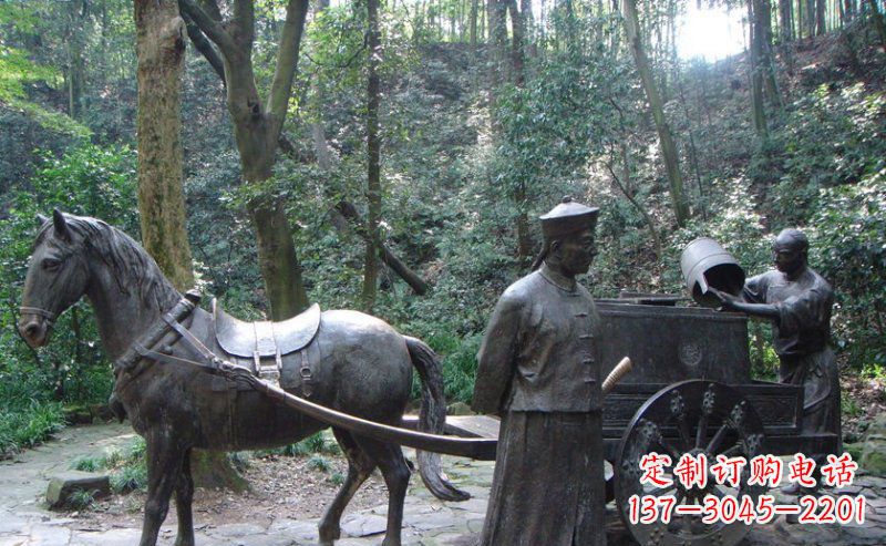 鹤壁园林清朝士兵和马车小品铜雕