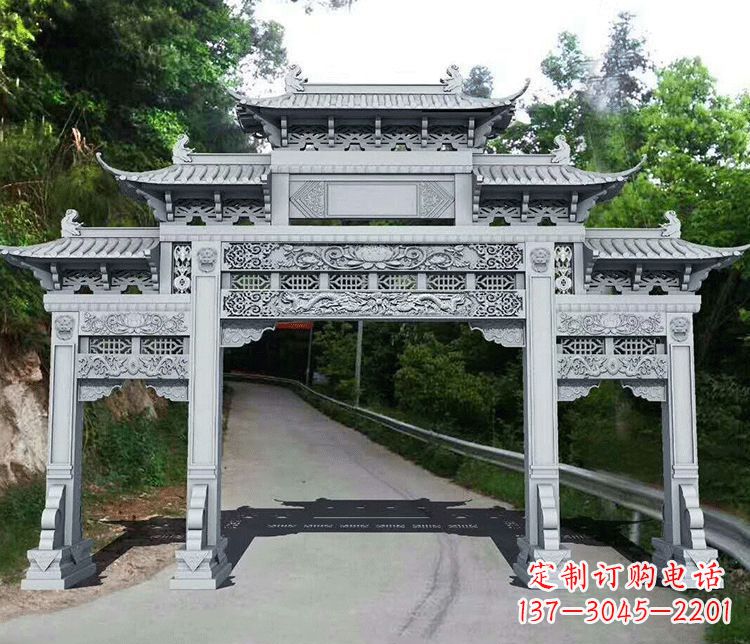 鹤壁园林三门石牌坊景观石雕