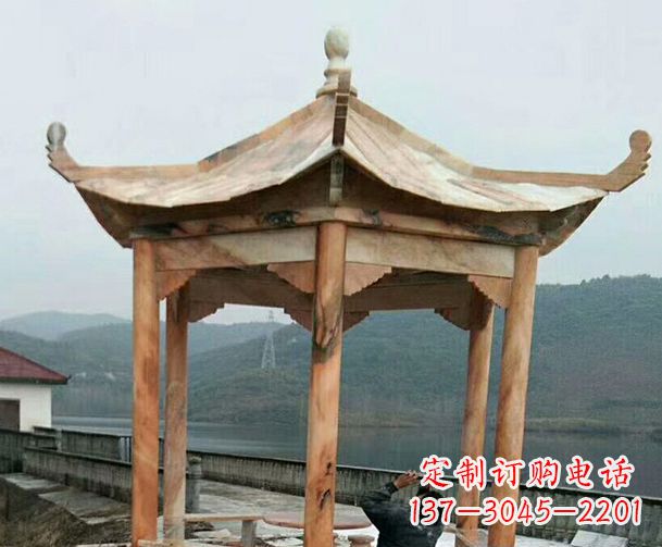 鹤壁园林晚霞红单层石凉亭景观石雕