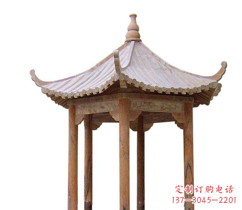 鹤壁园林晚霞红六角石凉亭景观石雕 (2)