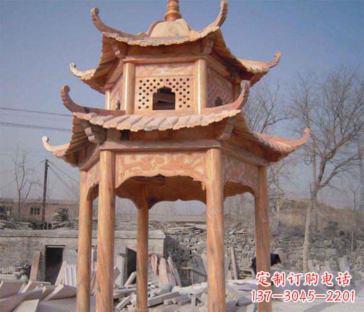 鹤壁园林晚霞红石凉亭景观石雕