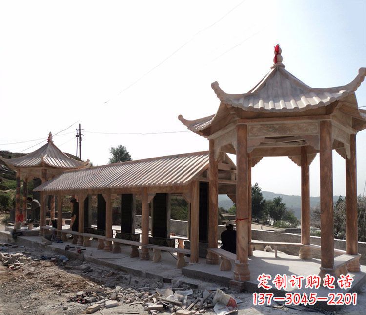 鹤壁园林晚霞红长廊凉亭景观石雕