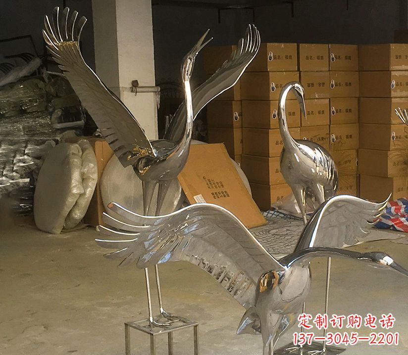 鹤壁园林云中仙鹤不锈钢雕塑
