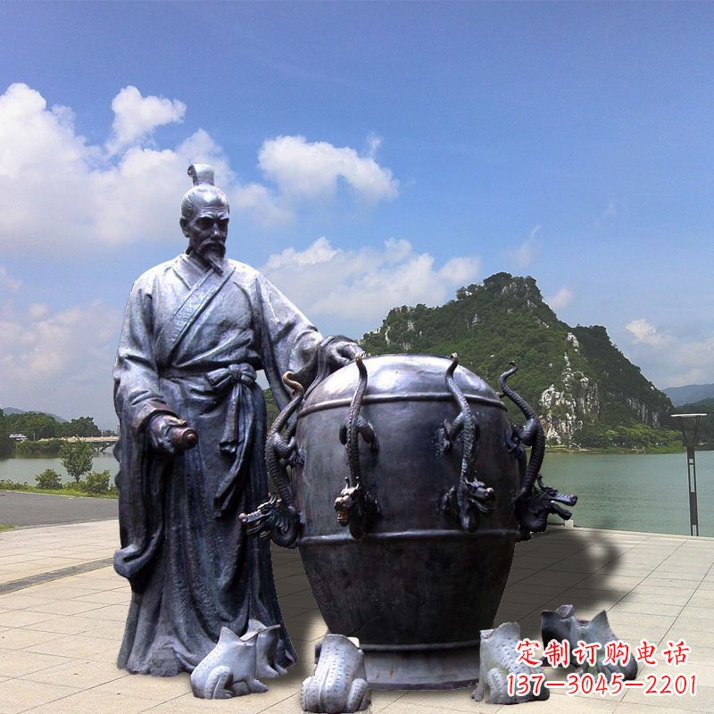 鹤壁张衡地动仪地震仪雕塑-玻璃钢仿铜历史名人情景雕塑