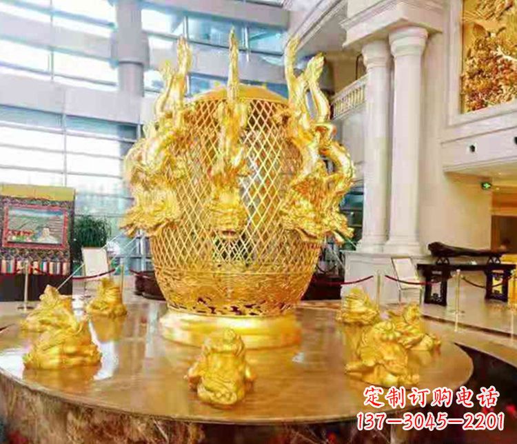 鹤壁张衡地动仪企业景观雕塑摆件纯铜鎏金古仪器
