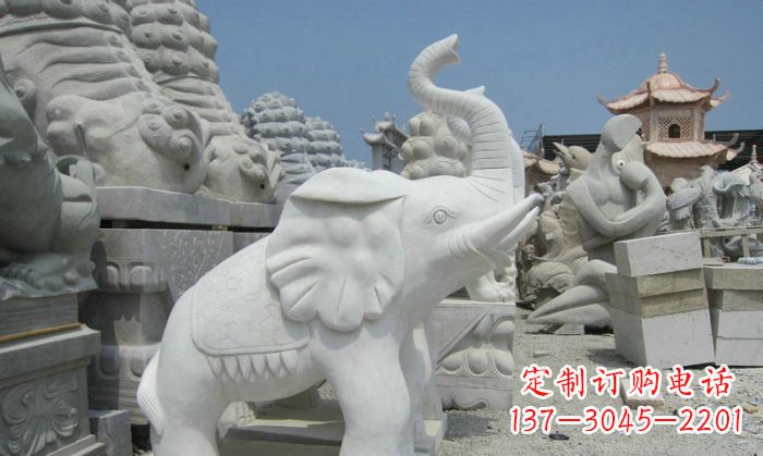 鹤壁招财动物汉白玉长鼻小象石雕