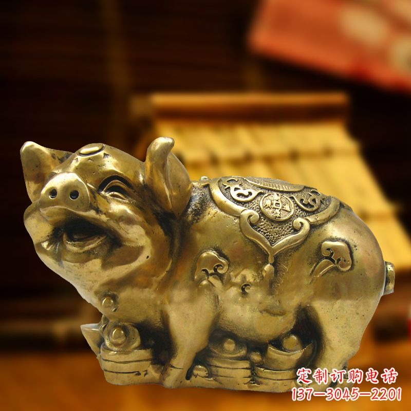 鹤壁招财金猪铜雕-风水生肖动物雕塑企业商场美陈摆件