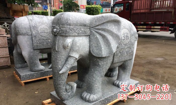 鹤壁招财进宝芝麻灰大象石雕 (3)