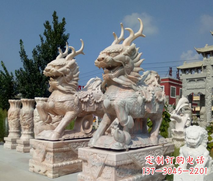 鹤壁招财神兽晚霞红石雕麒麟
