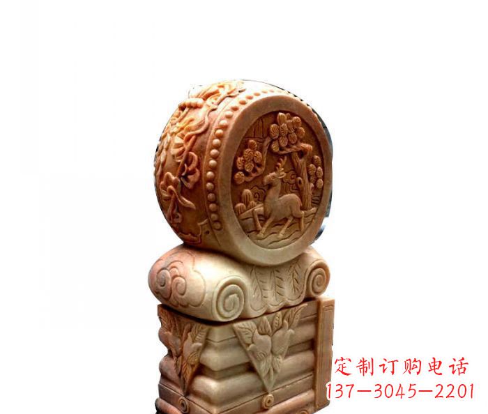 鹤壁招财石门墩晚霞红抱鼓石