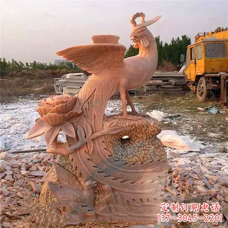 鹤壁中国古代传说中的瑞鸟凤凰牡丹石雕