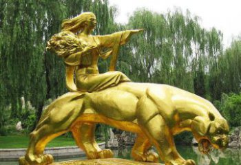 鹤壁园林骑老虎的美女人物鎏金景观铜雕