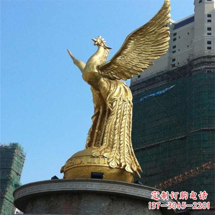 鹤壁铸铜鎏金凤凰景观雕塑-城市园林