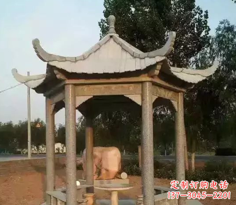 鹤壁公园景观大理石六角石雕凉亭