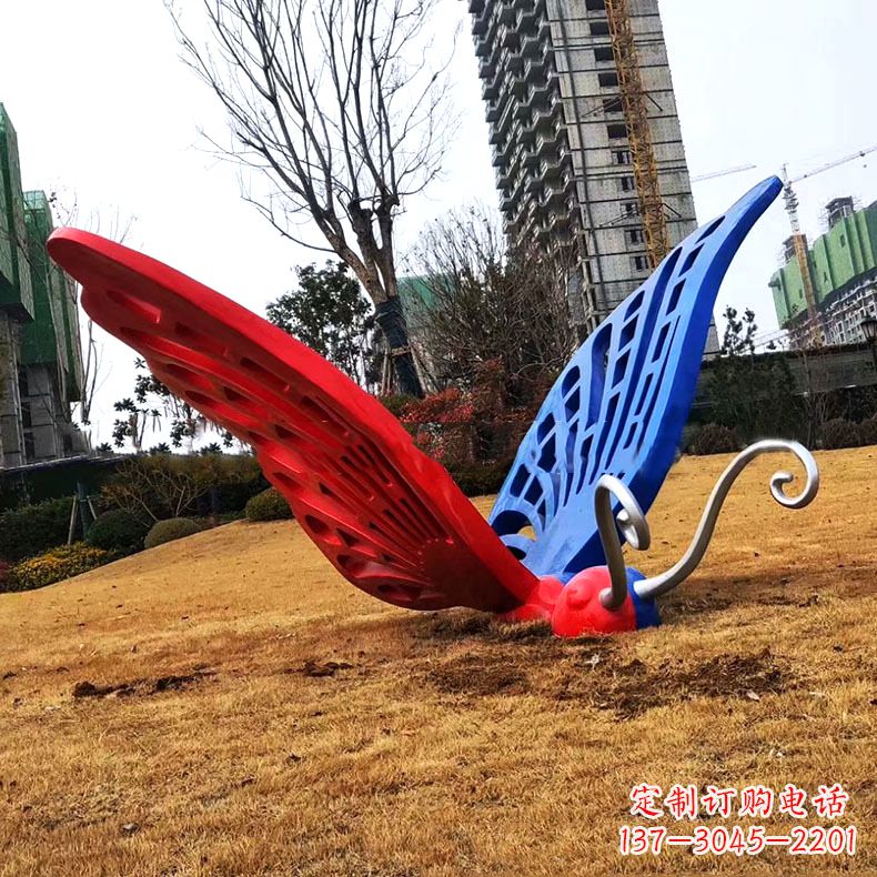 鹤壁蝴蝶雕塑-不锈钢彩绘门口蝴蝶雕塑