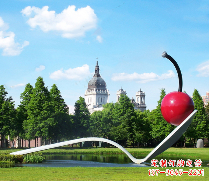 鹤壁水果雕塑-学校儿童园林仿真樱桃不锈钢水果雕塑