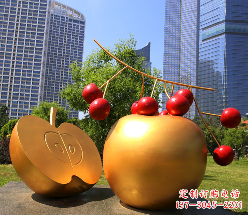 鹤壁水果雕塑-小区户外喷漆不锈钢水果雕塑