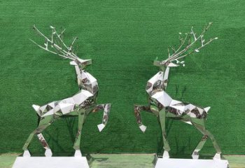 鹤壁梅花鹿雕塑-公园两只不锈钢镜面梅花鹿雕塑